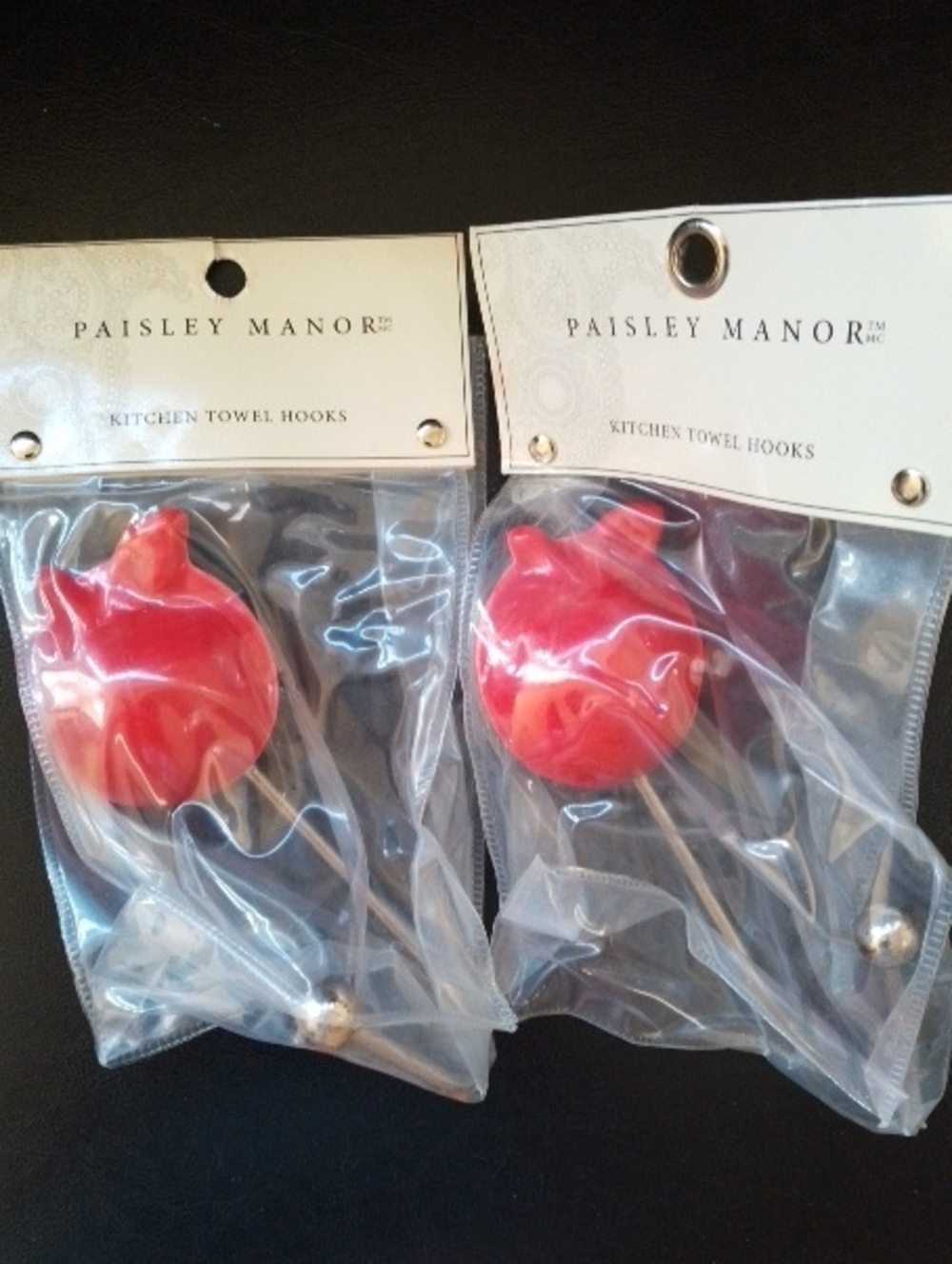 NWT  Red Apple Shaped Kitchen Towel Hooks - Set of 2